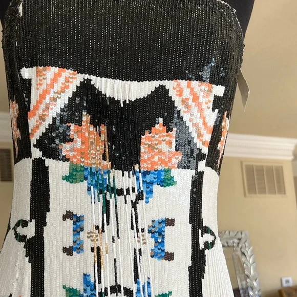 Size 8/10 Oscar Del Renta mirror tribal sequin pailette floor length grown - Picture 9 of 17